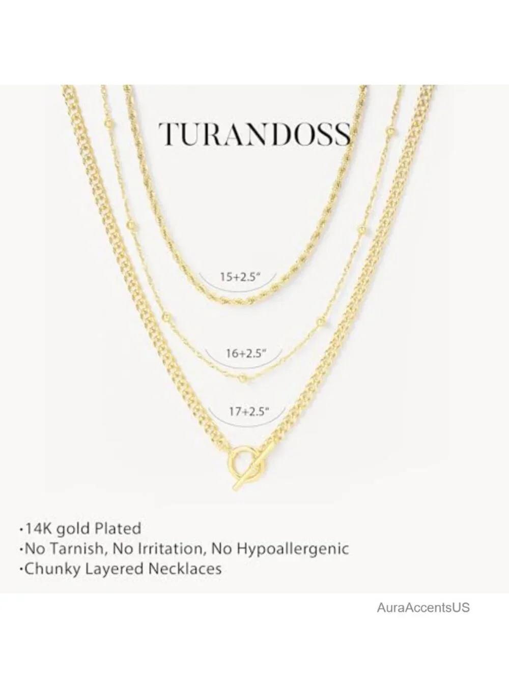 14K Gold Plated Layered Necklace Set, Dainty Chain Stack with Extender